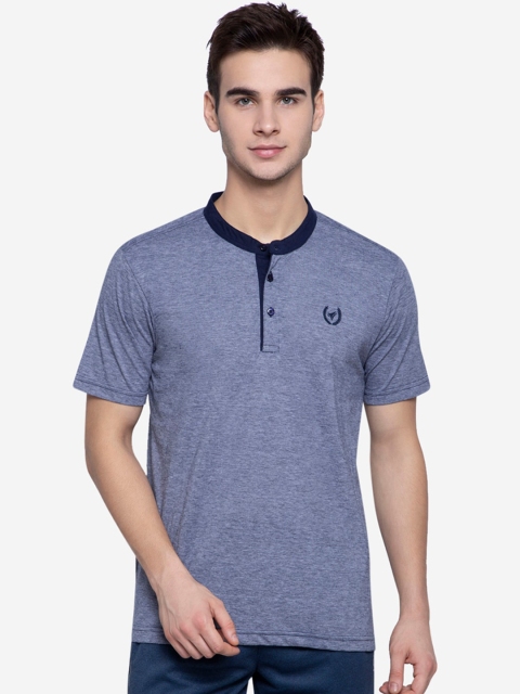

NEVA Men Blue Solid Henley Neck T-shirt