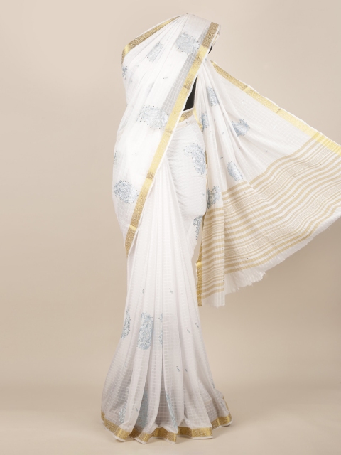 

Pothys White Embroidered Poly Georgette Saree