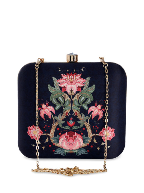 

TRINK Black & Pink Floral Printed Box Clutch