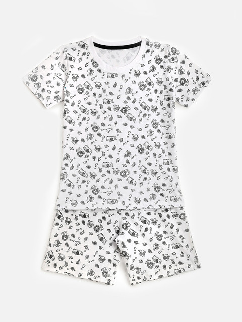 

KIDSCRAFT Boys White & Grey Printed Cotton T-shirt with Shorts