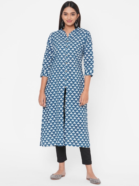 

Vedic Women Blue Geometric Printed Kurta