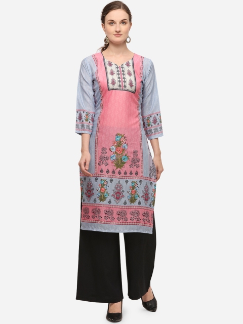 

VENISA Women Pink Ethnic Motifs Printed Floral Crepe Kurta