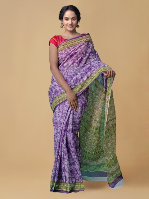 

Unnati Silks Purple & Green Pure Cotton Printed Handloom Kovai Saree