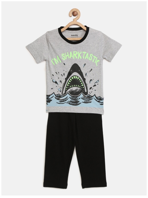 

mackly Boys Grey & Black Printed Night suit