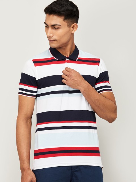 

CODE by Lifestyle Men White Striped Polo Collar T-shirt