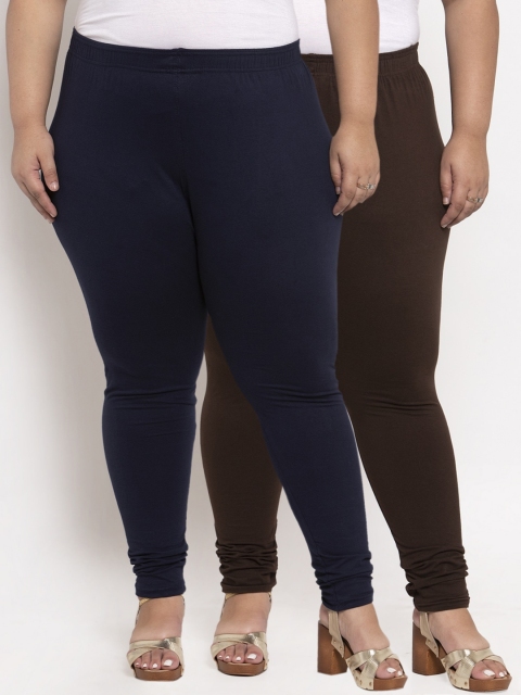 

TAG 7 PLUS Women Pack Of 2 Solid Plus Size Ankle-Length Leggings, Navy blue