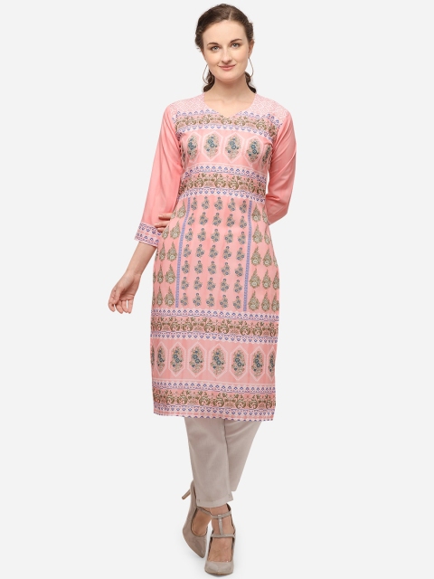 

VENISA Women Pink Ethnic Motifs Printed Crepe Kurta