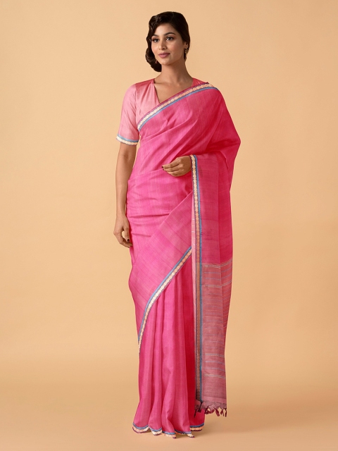 

Taneira Pink Pure Silk Solid Kanjeevaram Saree