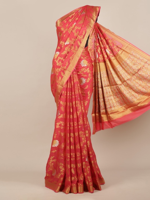 

Pothys Pink & Beige Poly Georgette Woven Design Saree