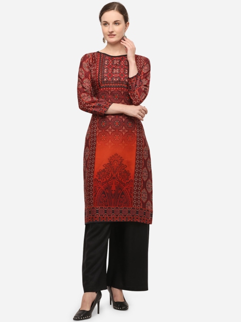 

VENISA Women Red Ethnic Motifs Printed Crepe Kurta