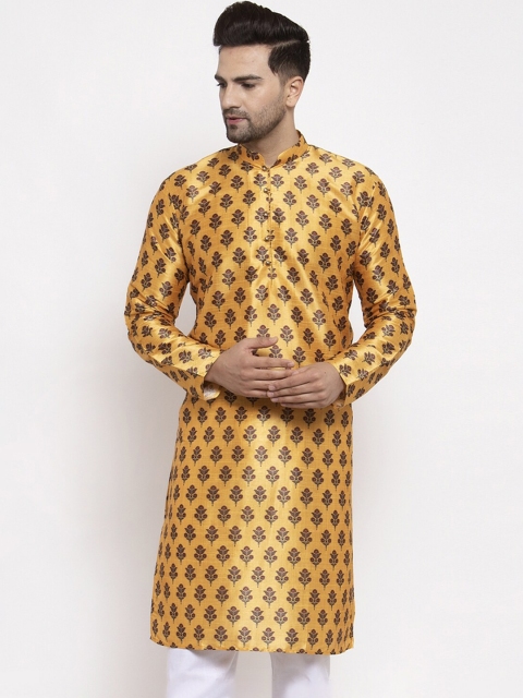 

Jompers Men Yellow Floral Printed Kurta