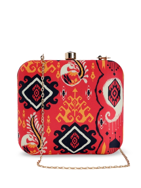 

TRINK Red & White Printed Box Clutch