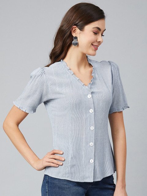 

Carlton London Blue Striped Shirt Style Top