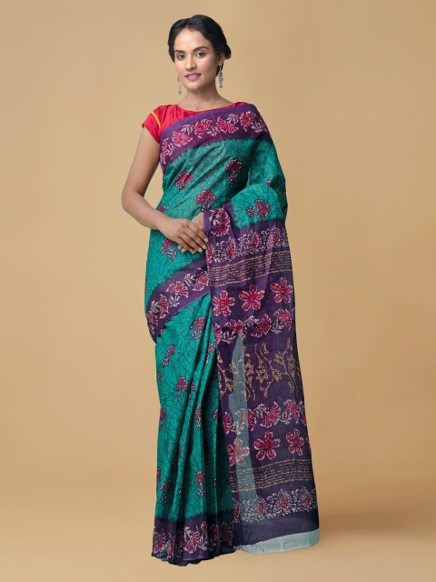 

Unnati Silks Green & Blue Pure Cotton Printed Kovai Saree