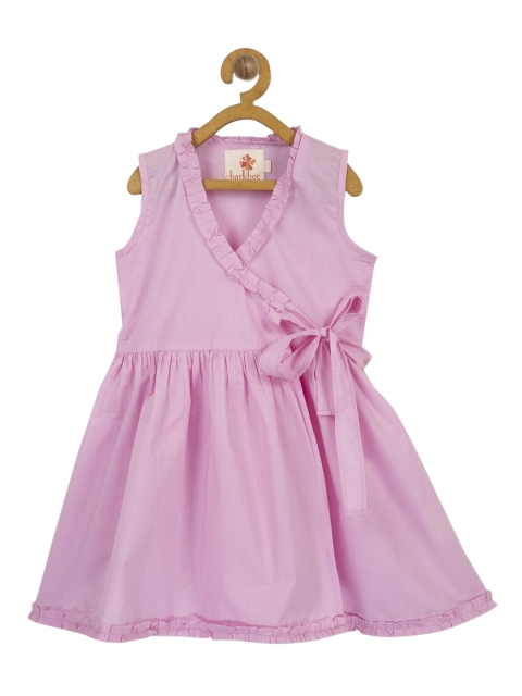 

charkhee Girls Pink Solid Wrap Dress