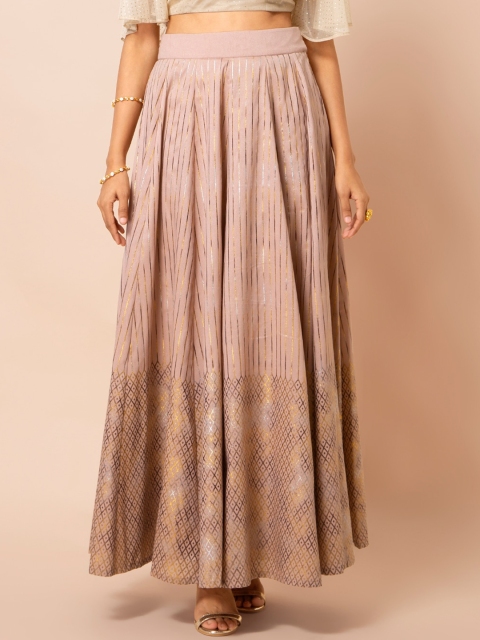 

INDYA Women Pink & & Gold-Coloured Foil Printed Flared Maxi Skirt