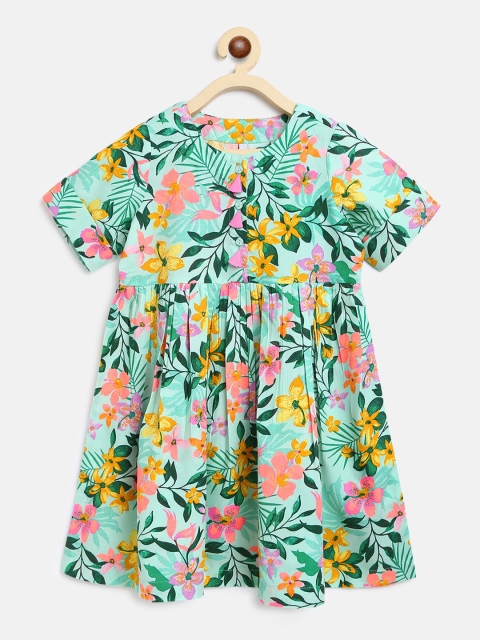 

Campana Girls Green Printed Fit and Flare Dress