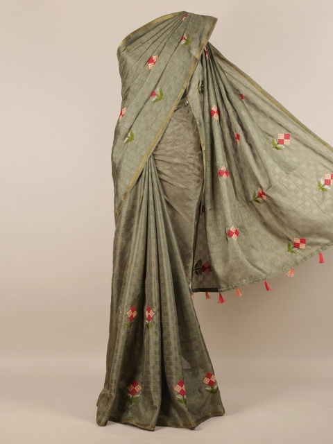 

Pothys Olive Green Embroidered Jute Silk Saree