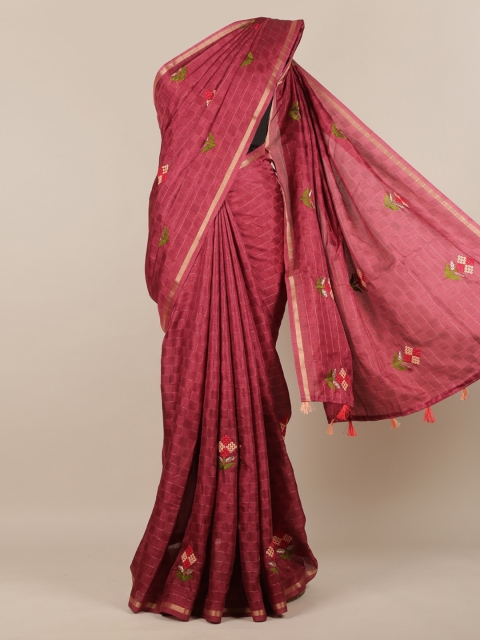 

Pothys Maroon Checked Jute Silk Saree