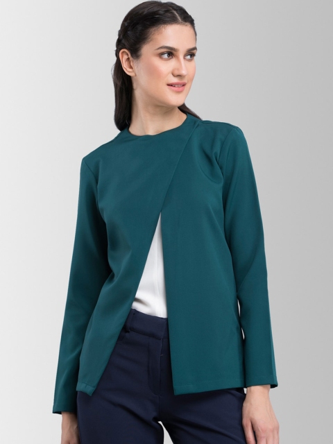 

FableStreet Women Green Solid Tailored Jacket
