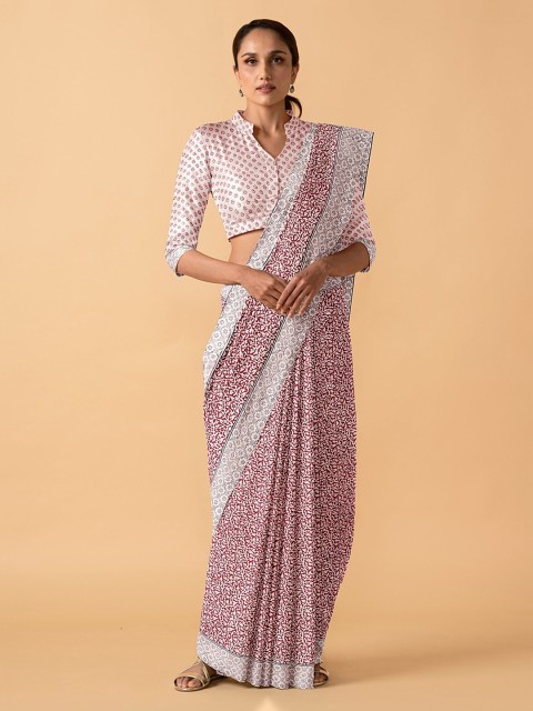 

Taneira Red Pure Cotton Printed Block Print Saree