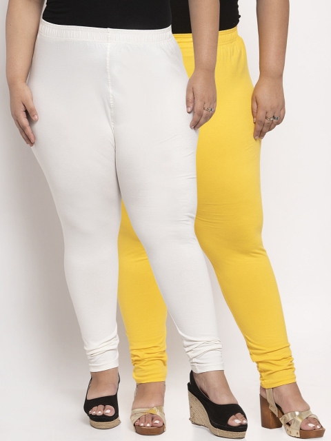 

TAG 7 PLUS Women Pack Of 2 Solid Plus Size Ankle-Length Leggings, White