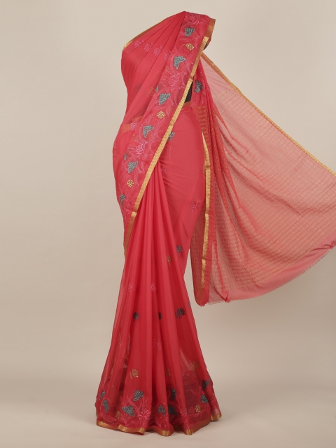 

Pothys Pink Embroidered Poly Georgette Saree