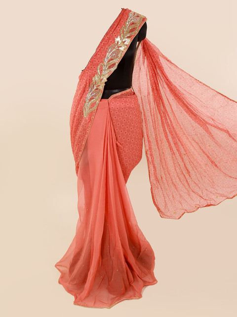 

Pothys Pink Embellished Pure Georgette Saree
