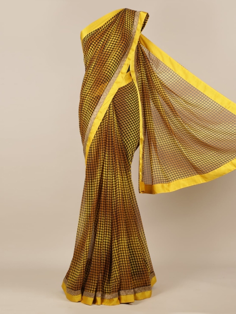

Pothys Yellow Printed Poly Chiffon Saree