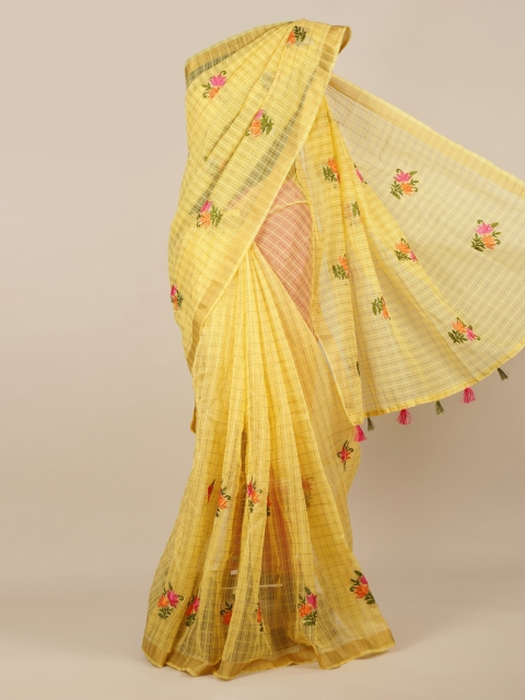 

Pothys Yellow Embroidered Jute Silk Saree