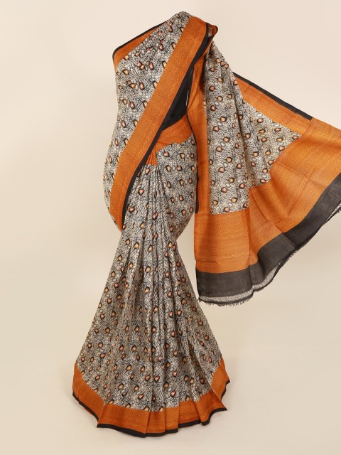 

Pothys Cream-Coloured & Black Pure Silk Printed Murshidabad silk Saree
