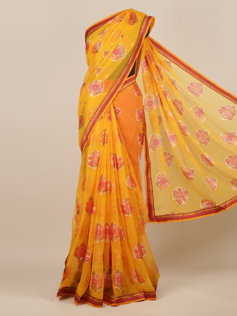 

Pothys Yellow & Red Poly Chiffon Woven Design Saree