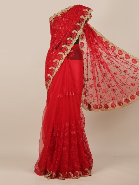 

Pothys Red Embroidered Net Saree