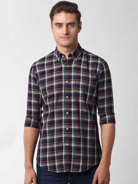 

Peter England Men Navy Blue Slim Fit Checked Casual Shirt