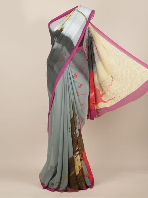

Pothys Grey Printed Poly Chiffon Saree