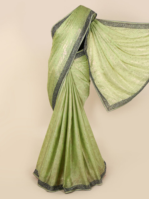 

Pothys Green Embellished Pure Georgette Saree
