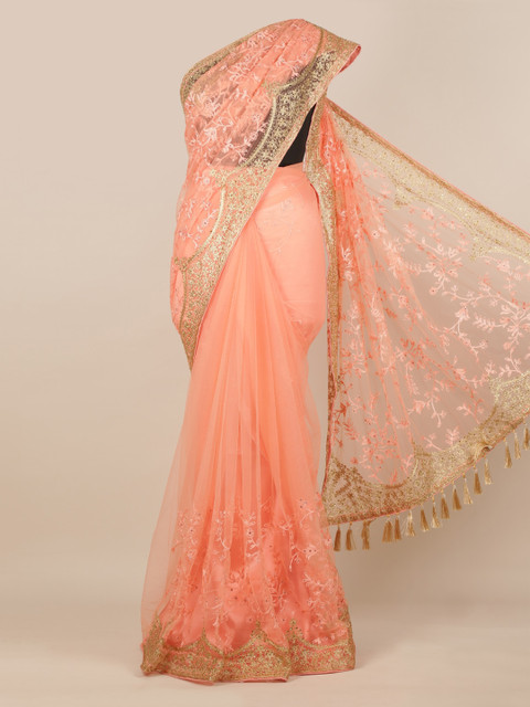 

Pothys Peach-Coloured Embroidered Net Saree