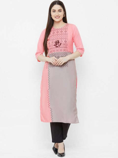 

7Threads Women Pink Geometric Printed Crepe Kurta