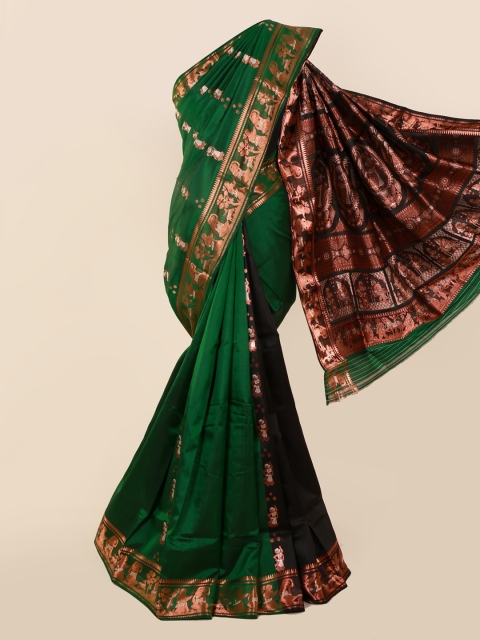 

Pothys Green Pure Silk Printed Baluchari Saree