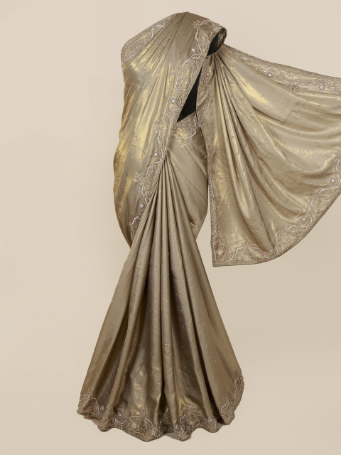 

Pothys Tan Embellished Pure Georgette Saree