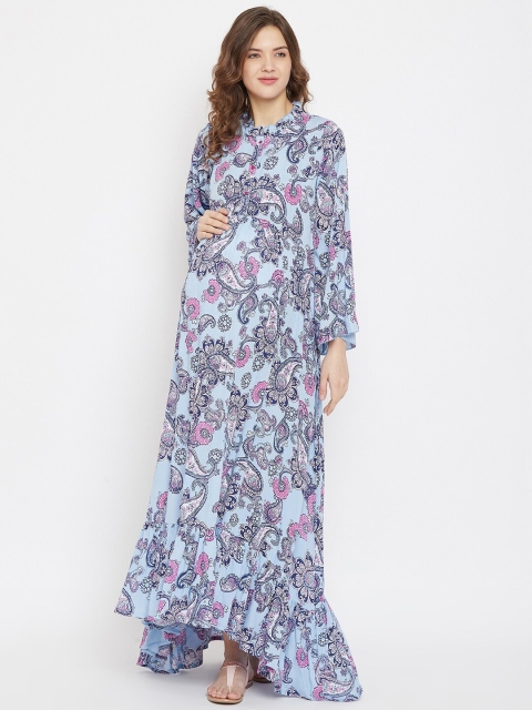 

The Kaftan Company Women Blue Printed Maternity Maxi Dress