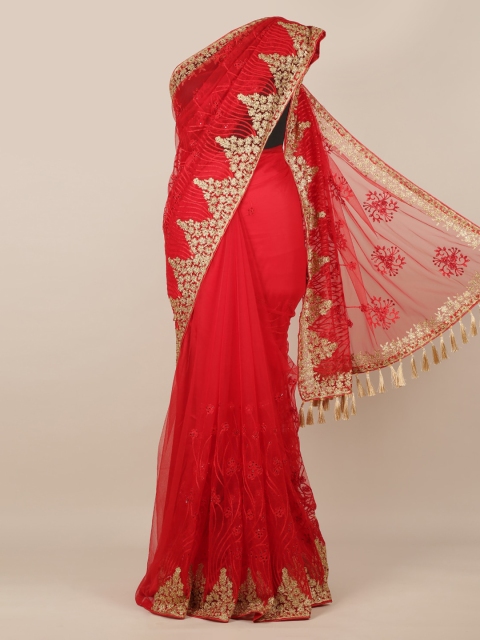 

Pothys Red Embroidered Net Saree