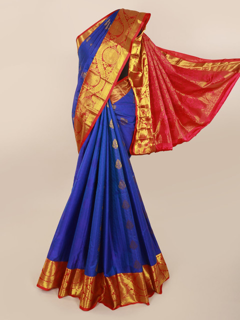 

Pothys Blue & Red Pure Silk Woven Design Kanjeevaram Saree