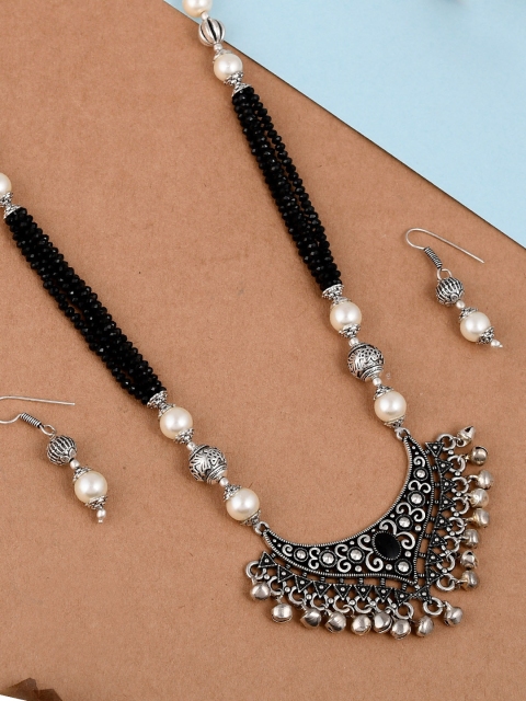 

Imittire Silver-Toned & Black Brass Silver-Plated Oxidised Necklace