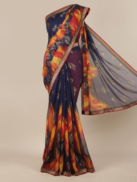 

Pothys Navy Blue Printed Poly Chiffon Saree