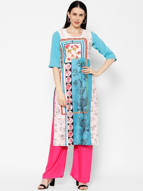 

7Threads Women Blue Floral Printed Crepe Kurta