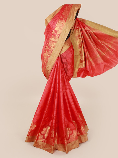 

Pothys Pink & Gold-Toned Pure Silk Woven Design Tussar Saree