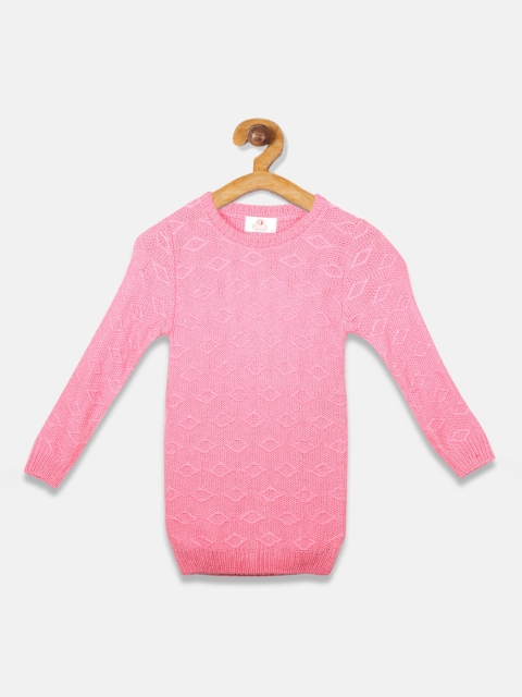 

OWM Girls Pink Self Design Pullover Sweater