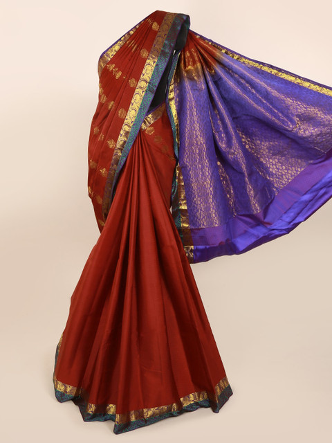 

Pothys Maroon & Gold-Toned Pure Silk Woven Design Kanjeevaram Saree