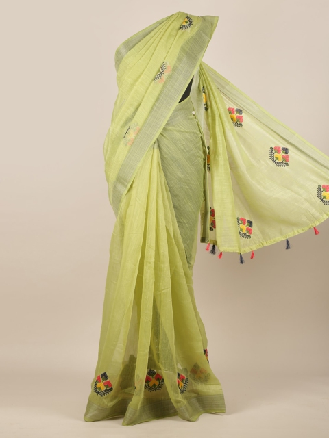 

Pothys Green Embroidered Jute Silk Saree
